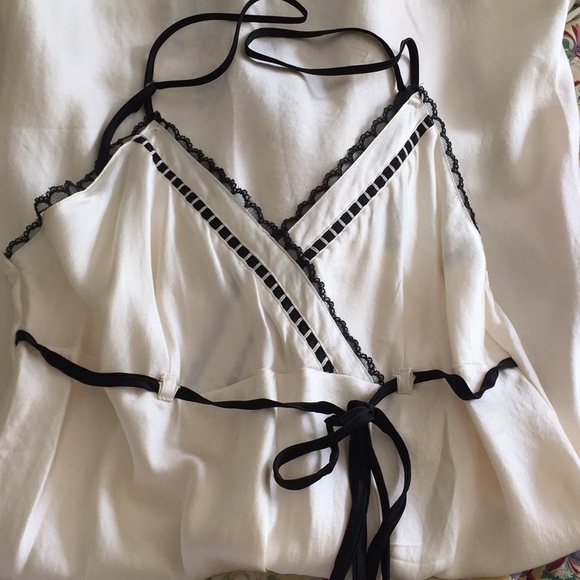 Meibiao Silk Cream Black Embroidered Slip Dress - Picture 8 of 10